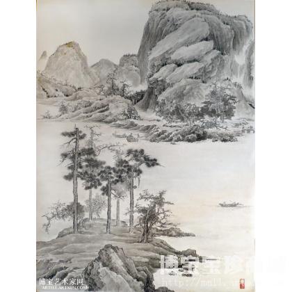 溪江渔归 山水画 张航福作品 类别: 国画山水作品